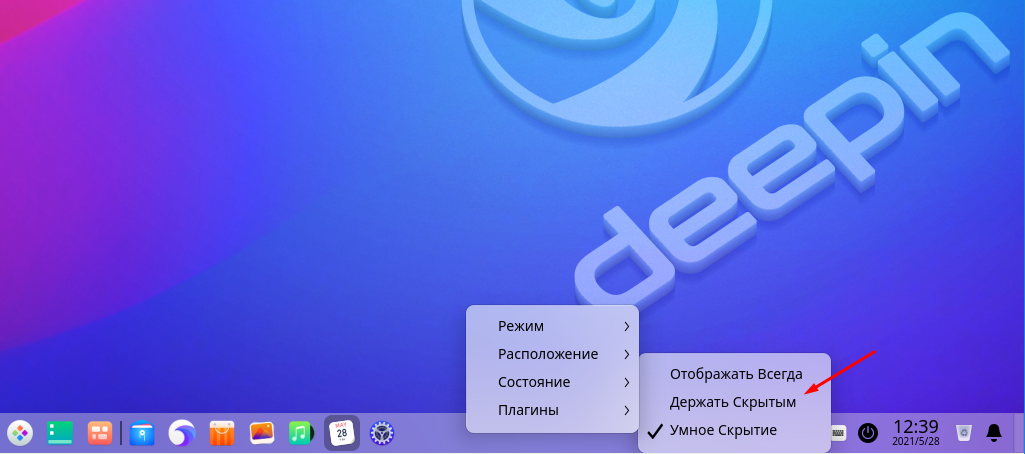 Deepin Desktop 20.2.1 отображение панели